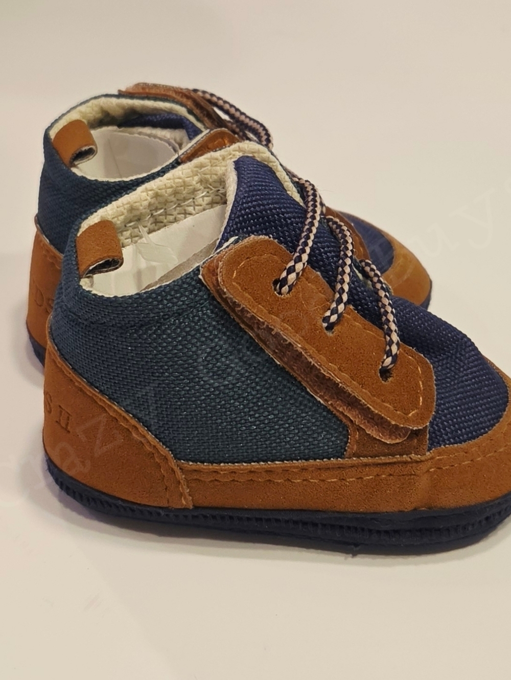 Vintage 1996 Infant Navy Blue & Green Canvas Brown Suede Easy Fit Hiking Boots 1